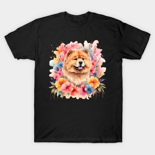 A chow chow decorated with beautiful watercolor flowers T-Shirt
